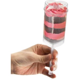 50 Pack Cake Pop Shooter, Heart Shape Plastic Cake Push Up Container with Lid, Base, Stick for Cake, Dessert, Party